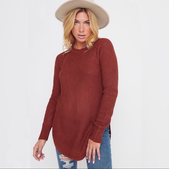 Charlotte Russe Burgundy Waffle Sweater - Picture 2 of 7